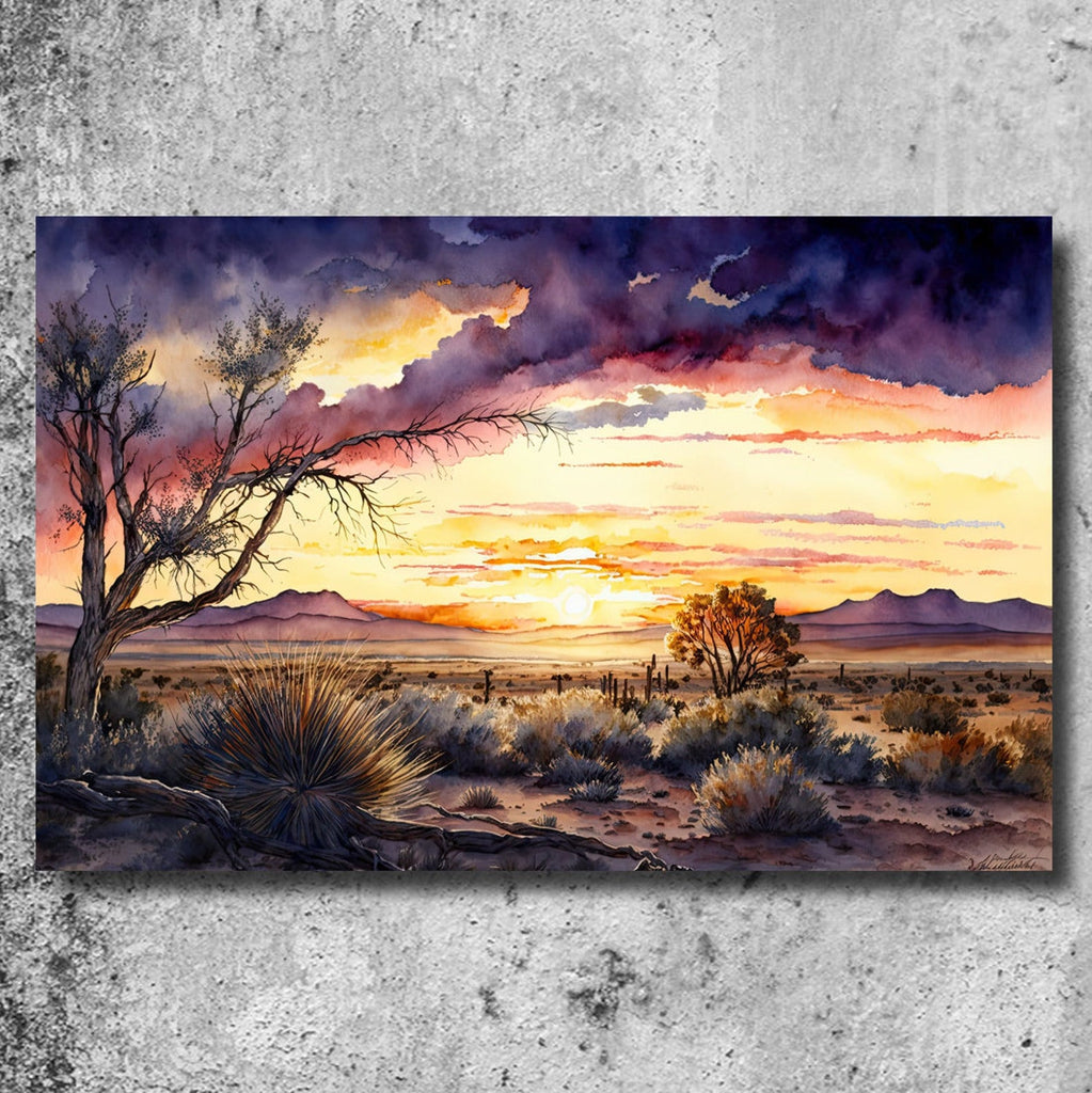 Desert Sunset Print Colorful Watercolor Wall Art Southwest Landscape Gift Saguaro Cactus Beautiful Nature Home Decor