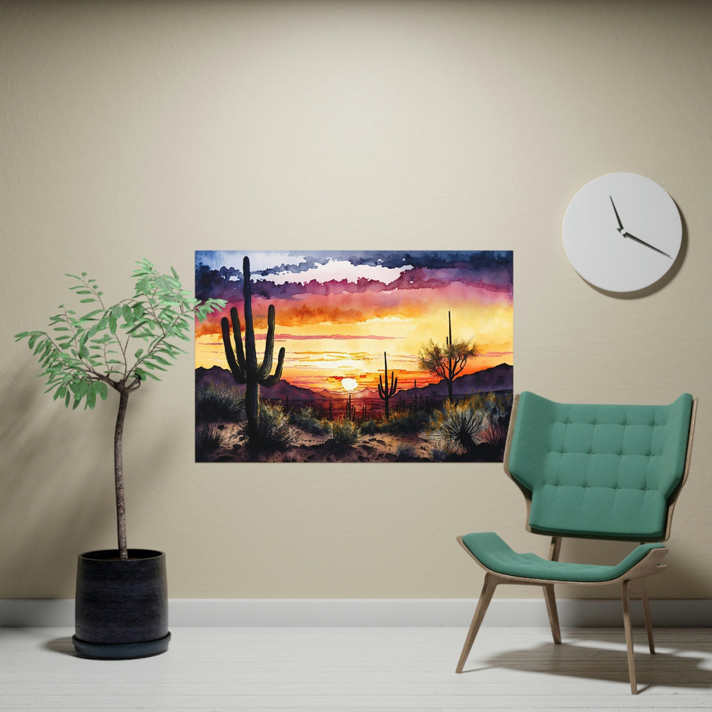 Desert Sunset Print Colorful Watercolor Wall Art Southwest Landscape Gift Saguaro Cactus Beautiful Nature Home Decor