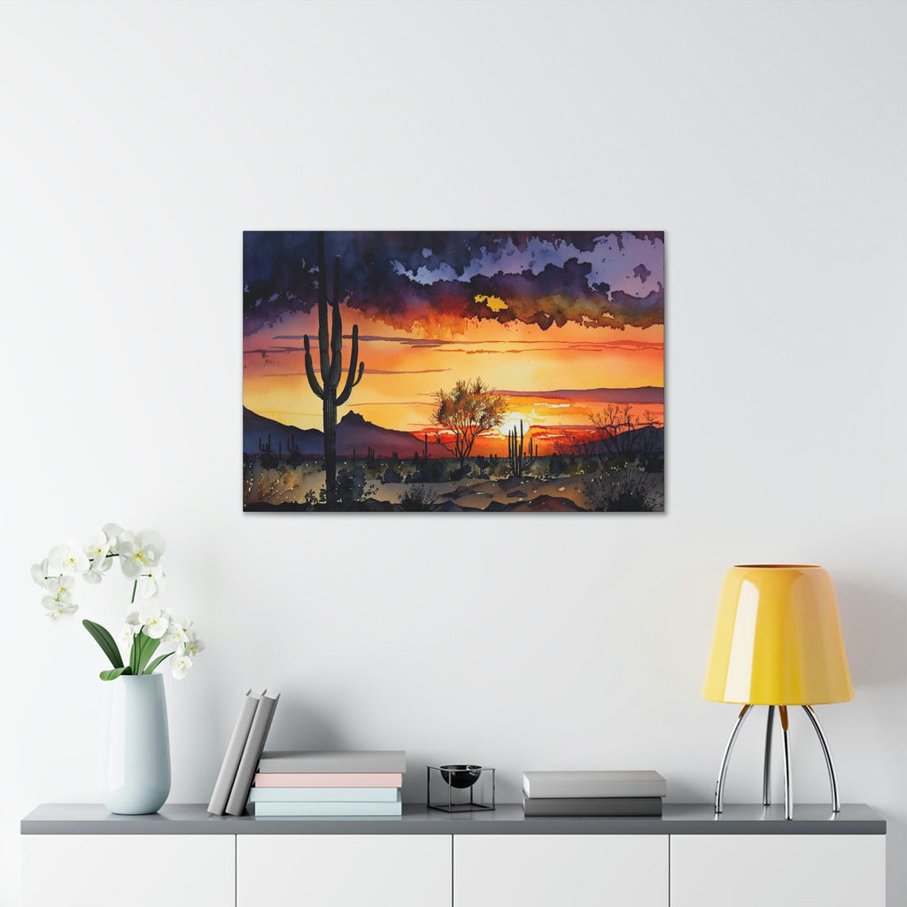 Desert Sunset Print Colorful Watercolor Wall Art Southwest Landscape Gift Saguaro Cactus Beautiful Nature Home Decor