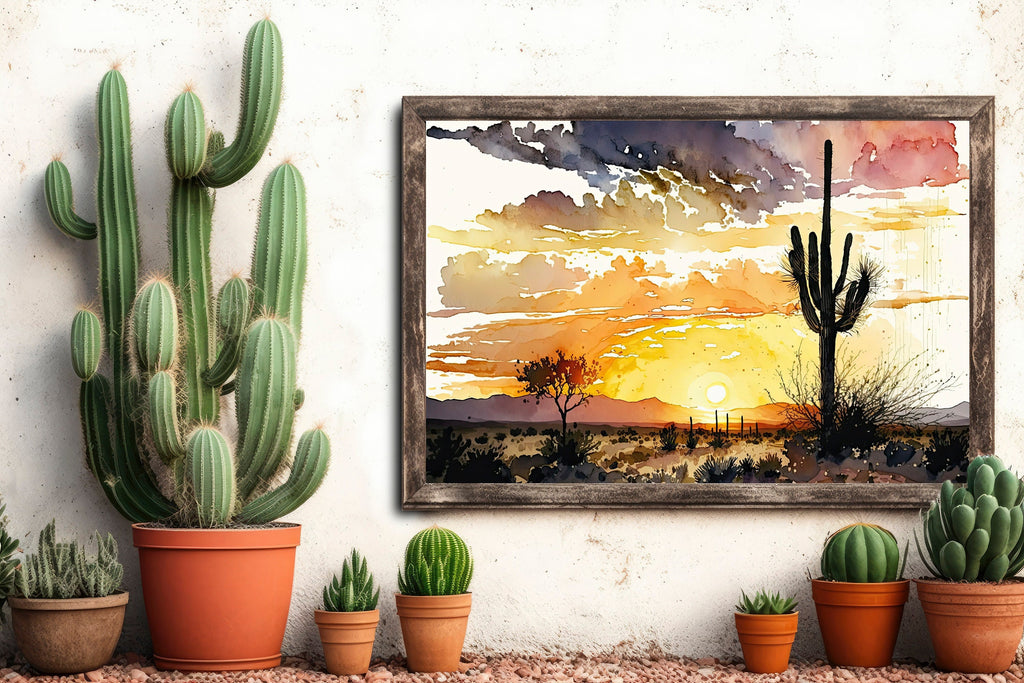 Desert Sunset Print Colorful Watercolor Wall Art Southwest Landscape Gift Saguaro Cactus Beautiful Nature Home Decor