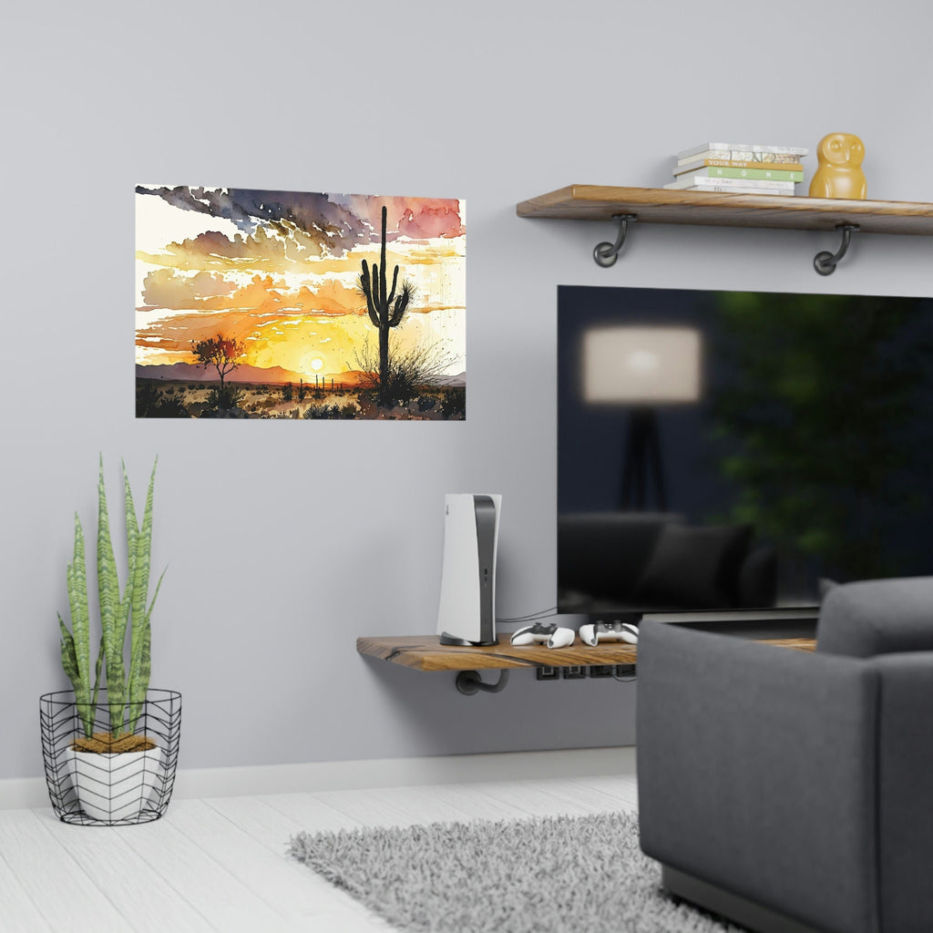 Desert Sunset Print Colorful Watercolor Wall Art Southwest Landscape Gift Saguaro Cactus Beautiful Nature Home Decor