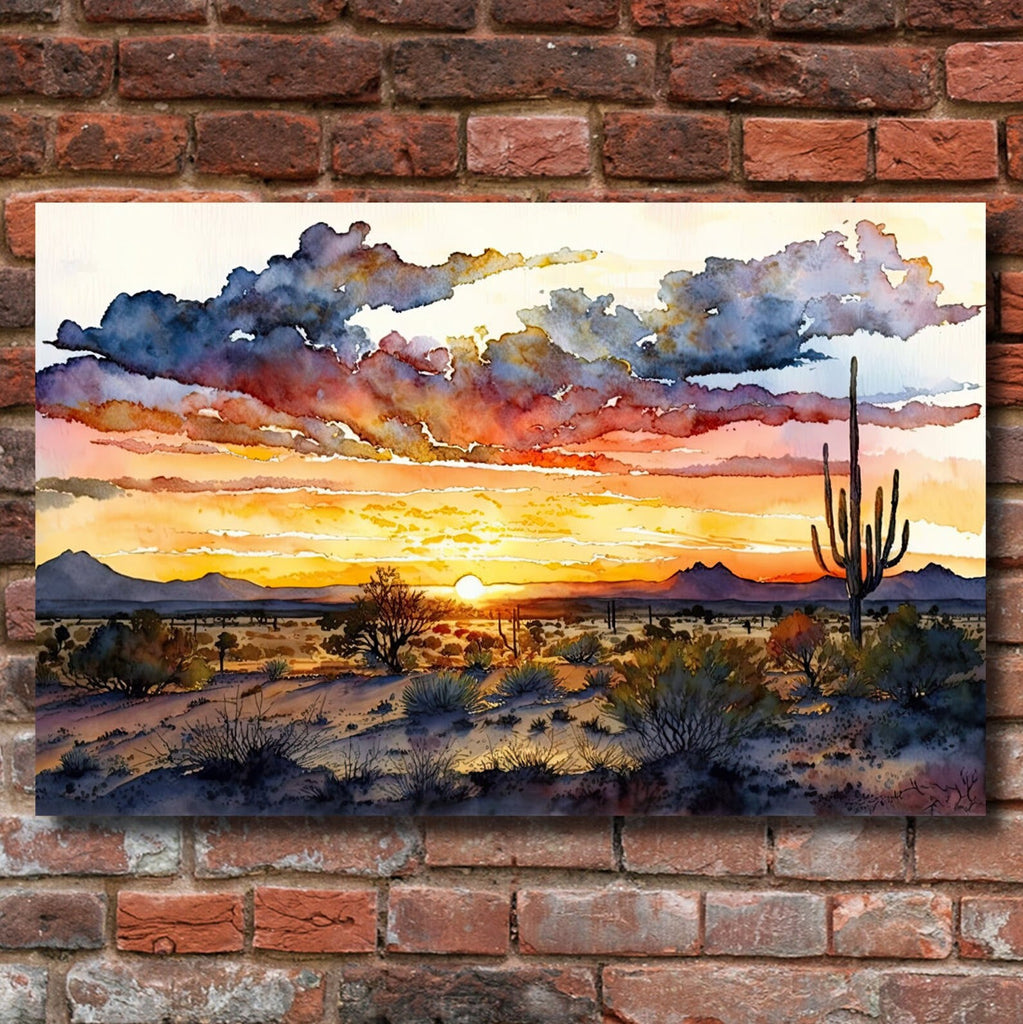 Desert Sunset Print Colorful Watercolor Wall Art Southwest Landscape Gift Saguaro Cactus Beautiful Nature Home Decor