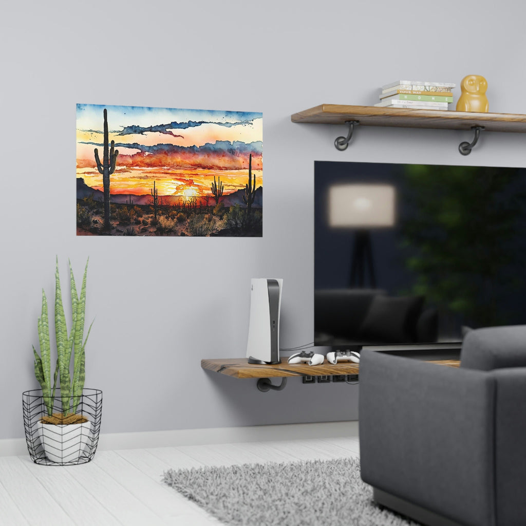 Desert Sunset Print Colorful Watercolor Wall Art Southwest Landscape Gift Saguaro Cactus Beautiful Nature Home Decor