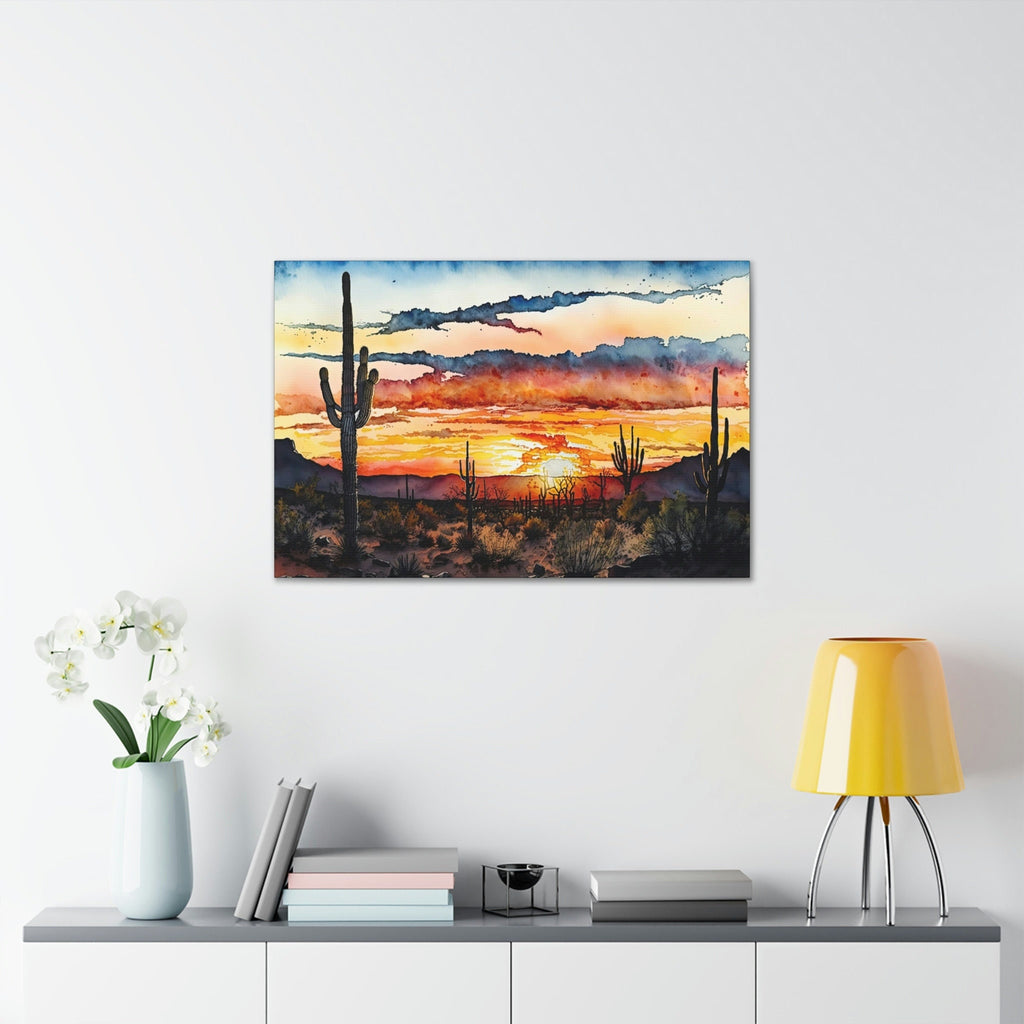 Desert Sunset Print Colorful Watercolor Wall Art Southwest Landscape Gift Saguaro Cactus Beautiful Nature Home Decor