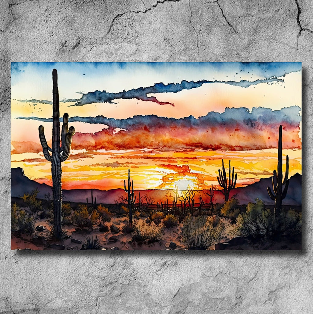 Desert Sunset Print Colorful Watercolor Wall Art Southwest Landscape Gift Saguaro Cactus Beautiful Nature Home Decor