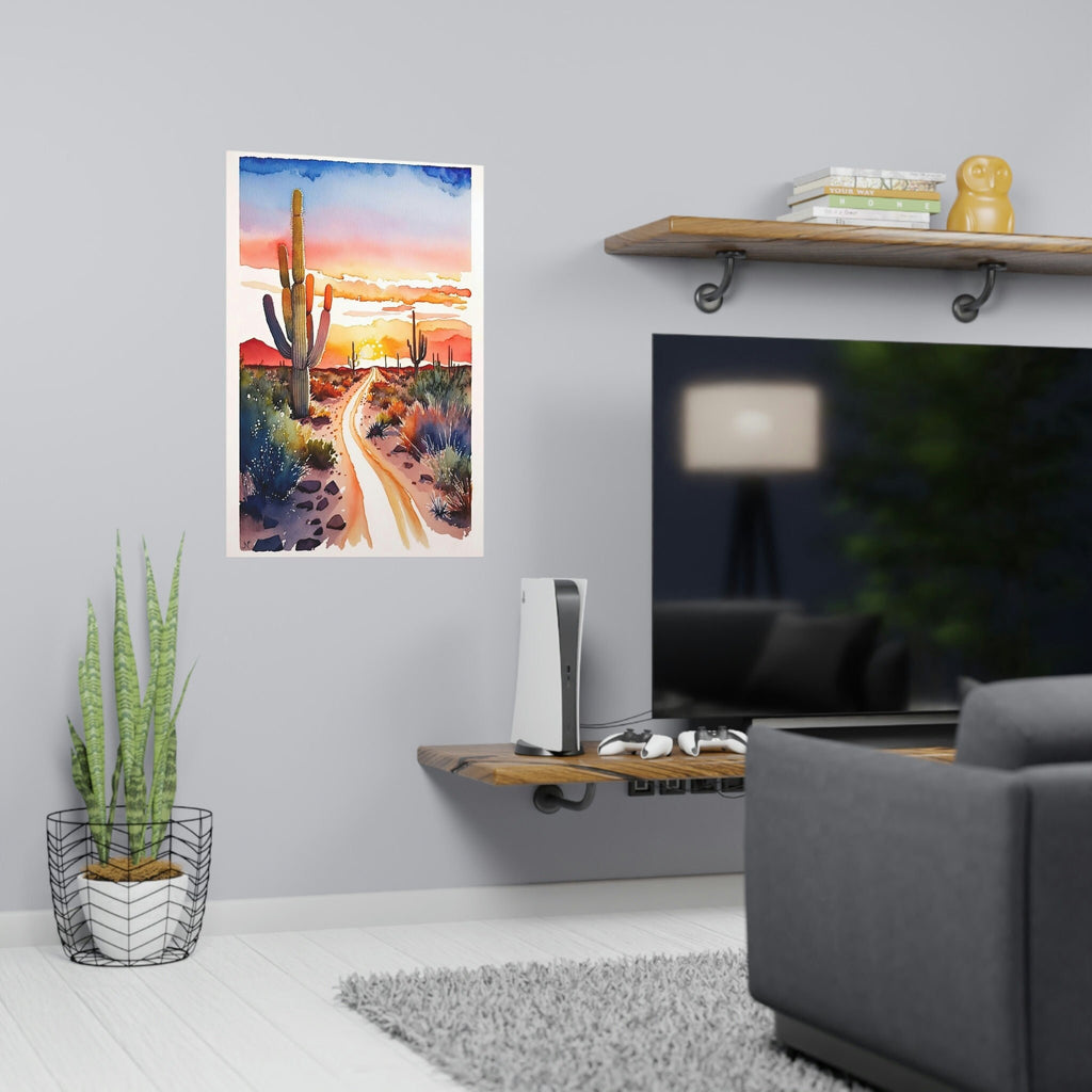 Desert Sunset Print Colorful Watercolor Wall Art Southwest Landscape Gift Saguaro Cactus Beautiful Nature Home Decor