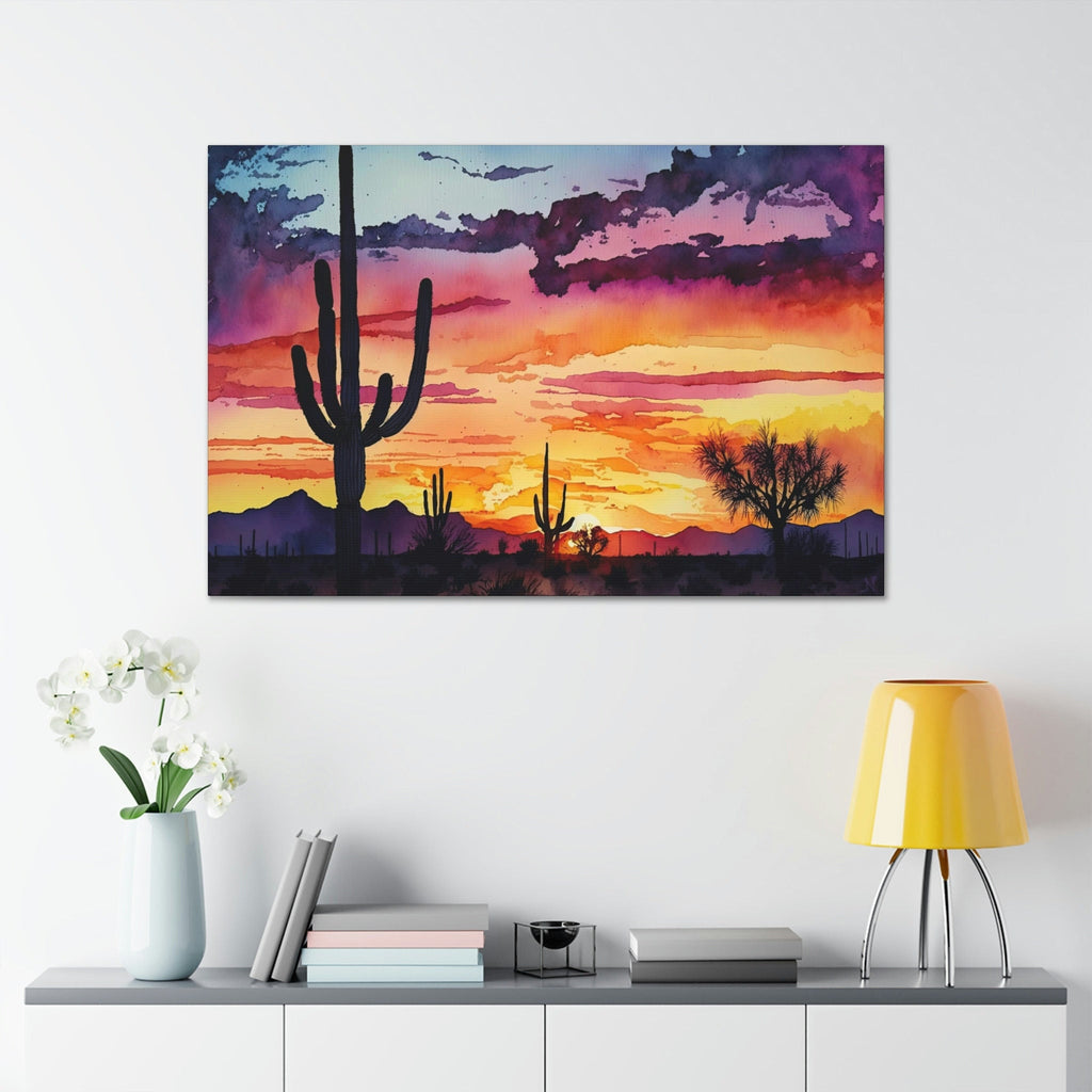 Desert Sunset Print Colorful Watercolor Wall Art Southwest Landscape Gift Saguaro Cactus Beautiful Nature Home Decor