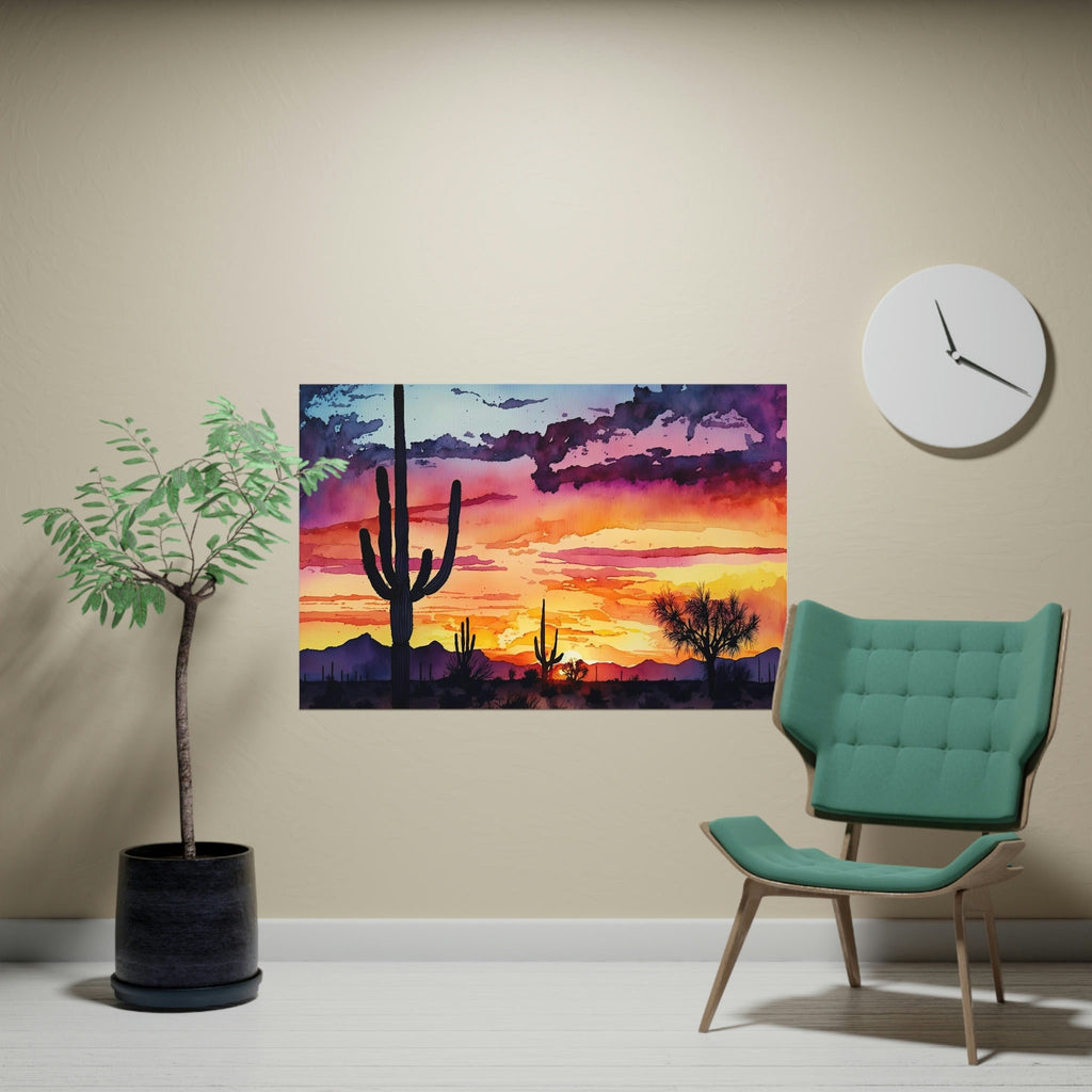 Desert Sunset Print Colorful Watercolor Wall Art Southwest Landscape Gift Saguaro Cactus Beautiful Nature Home Decor