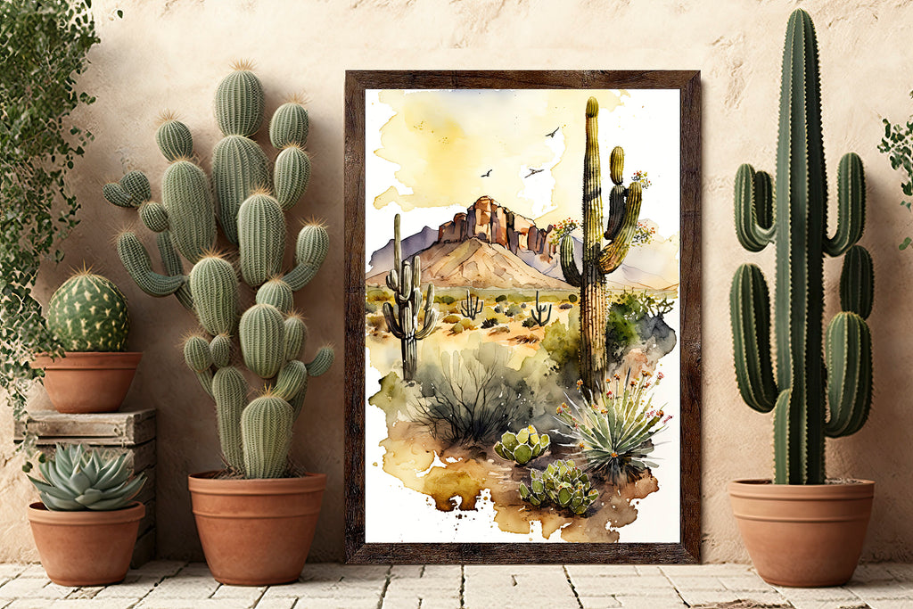 Desert Landscape Print Colorful Watercolor Wall Art Southwest Gift Saguaro Cactus Beautiful Nature Home Decor