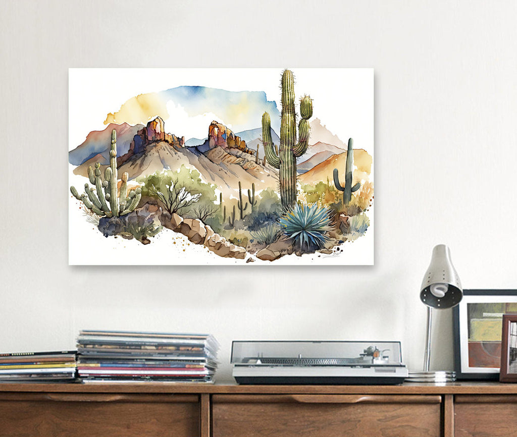 Desert Landscape Print Colorful Watercolor Wall Art Southwest Gift Saguaro Cactus Beautiful Nature Home Decor