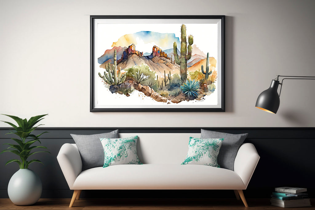 Desert Landscape Print Colorful Watercolor Wall Art Southwest Gift Saguaro Cactus Beautiful Nature Home Decor