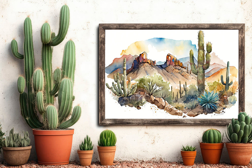 Desert Landscape Print Colorful Watercolor Wall Art Southwest Gift Saguaro Cactus Beautiful Nature Home Decor