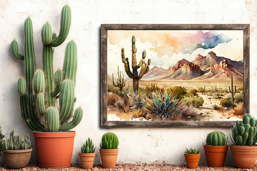 Desert Landscape Print Colorful Watercolor Wall Art Southwest Gift Saguaro Cactus Beautiful Nature Home Decor