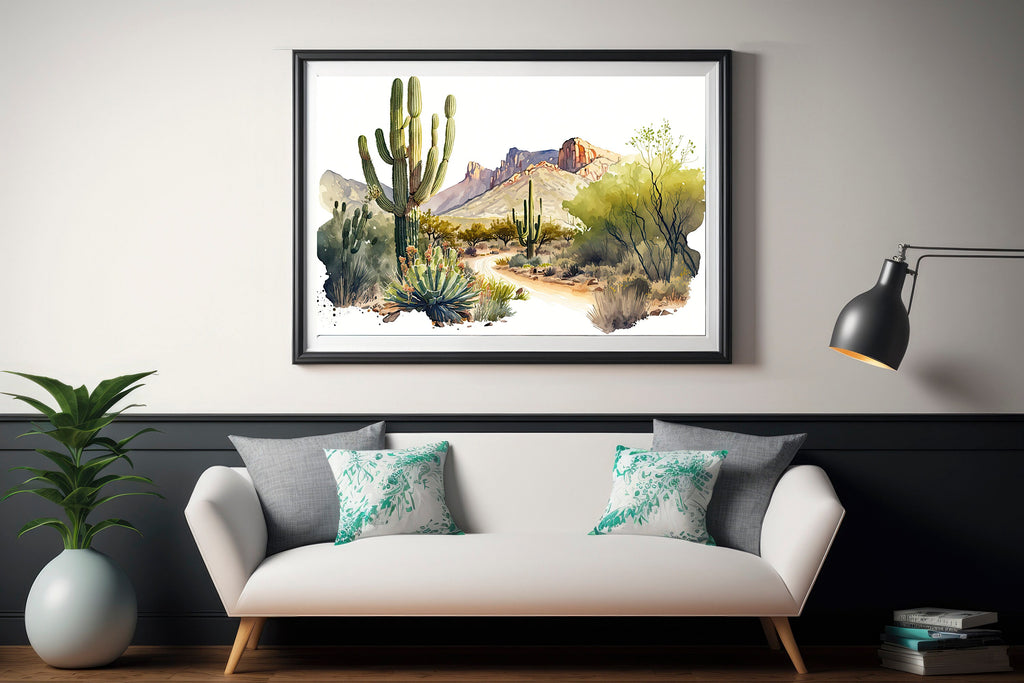 Desert Landscape Print Colorful Watercolor Wall Art Southwest Gift Saguaro Cactus Beautiful Nature Home Decor