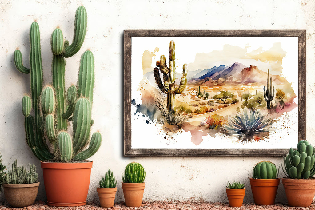 Desert Landscape Print Colorful Watercolor Wall Art Southwest Gift Saguaro Cactus Beautiful Nature Home Decor