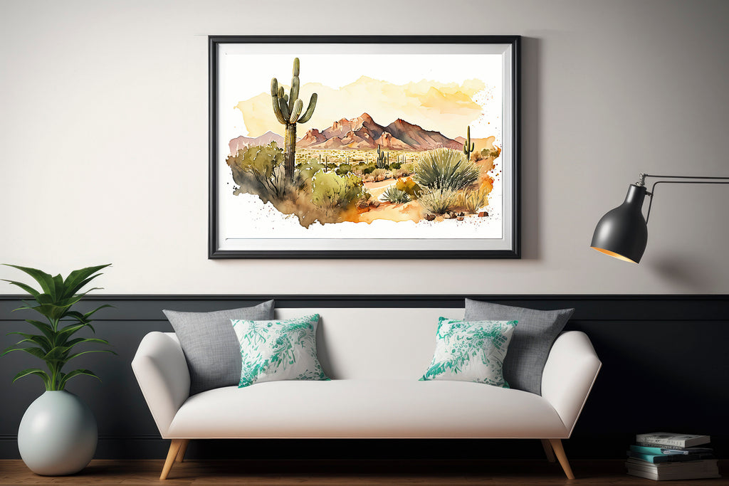 Desert Landscape Print Colorful Watercolor Wall Art Southwest Gift Saguaro Cactus Beautiful Nature Home Decor