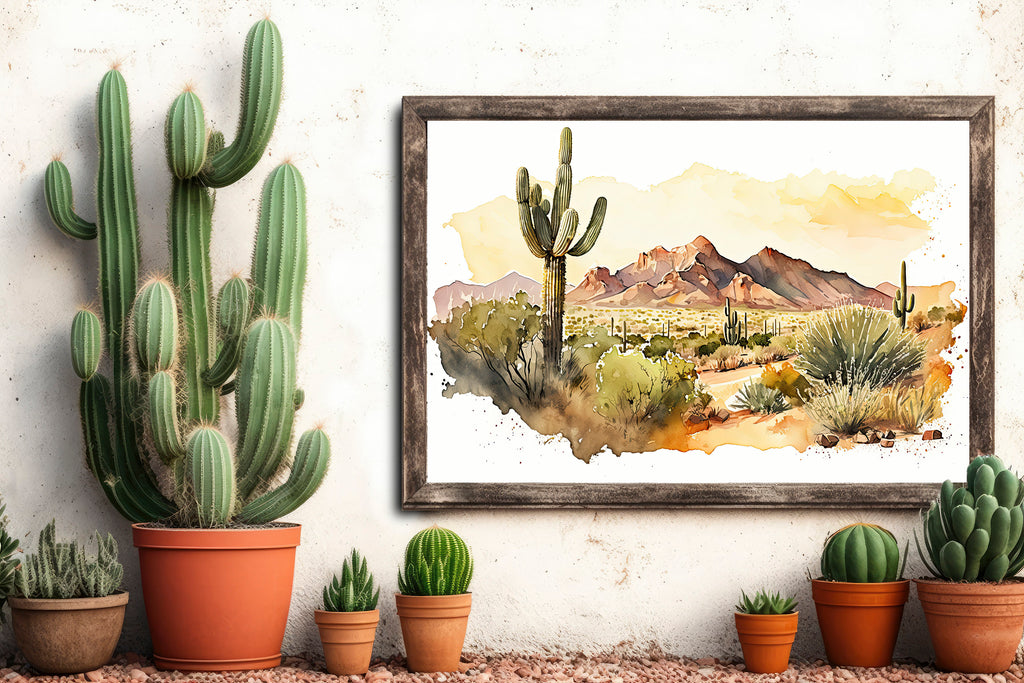 Desert Landscape Print Colorful Watercolor Wall Art Southwest Gift Saguaro Cactus Beautiful Nature Home Decor