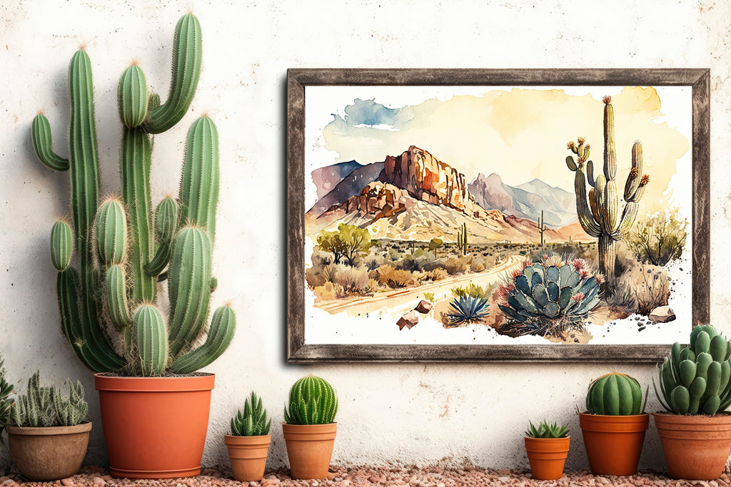 Desert Landscape Print Colorful Watercolor Wall Art Southwest Gift Saguaro Cactus Beautiful Nature Home Decor