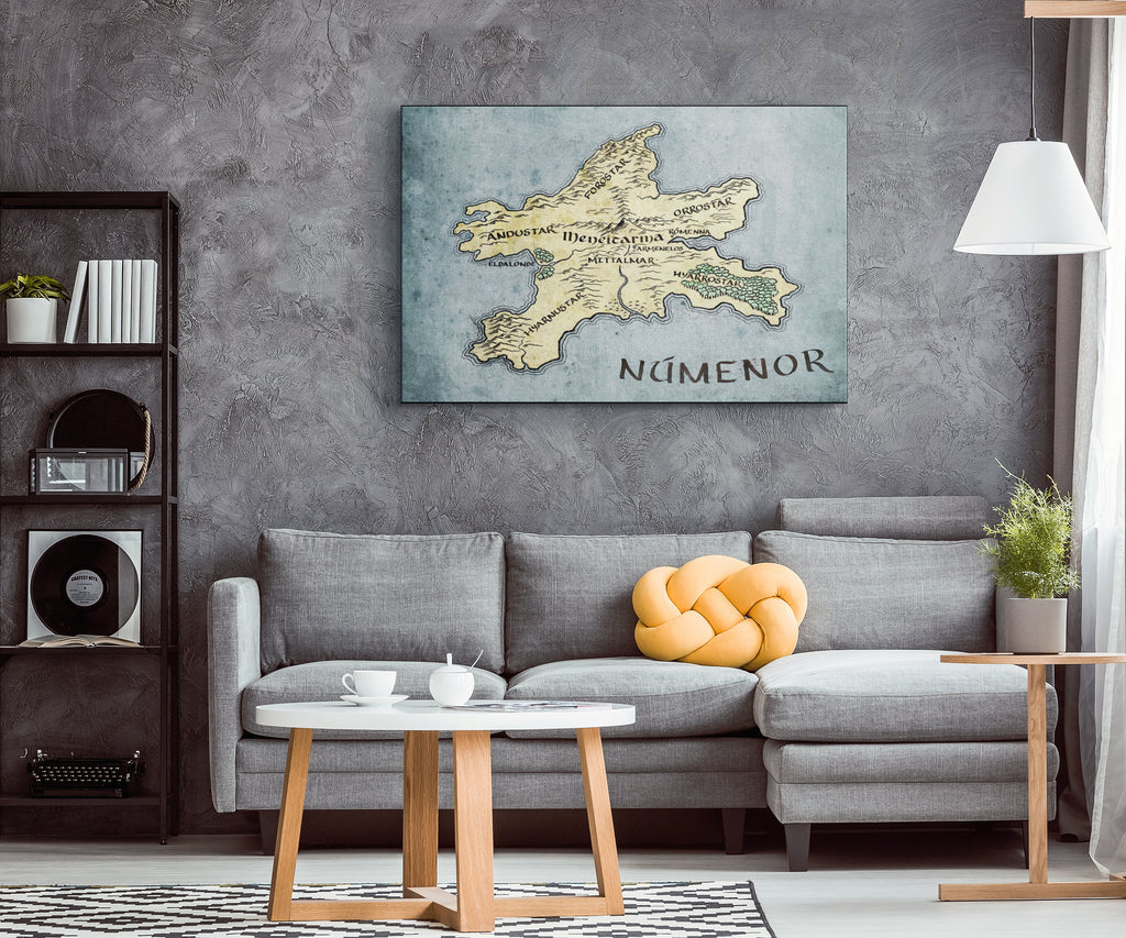 Númenor Middle Earth Map Poster Print Lord of the Rings Silmarillion Canvas Wall Art Nerdy Tolkien Gifts Fantasy Home Decor