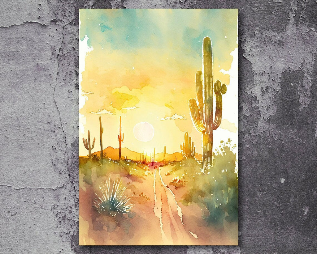 Desert Sunset Print Colorful Watercolor Wall Art Southwest Landscape Gift Saguaro Cactus Beautiful Nature Home Decor