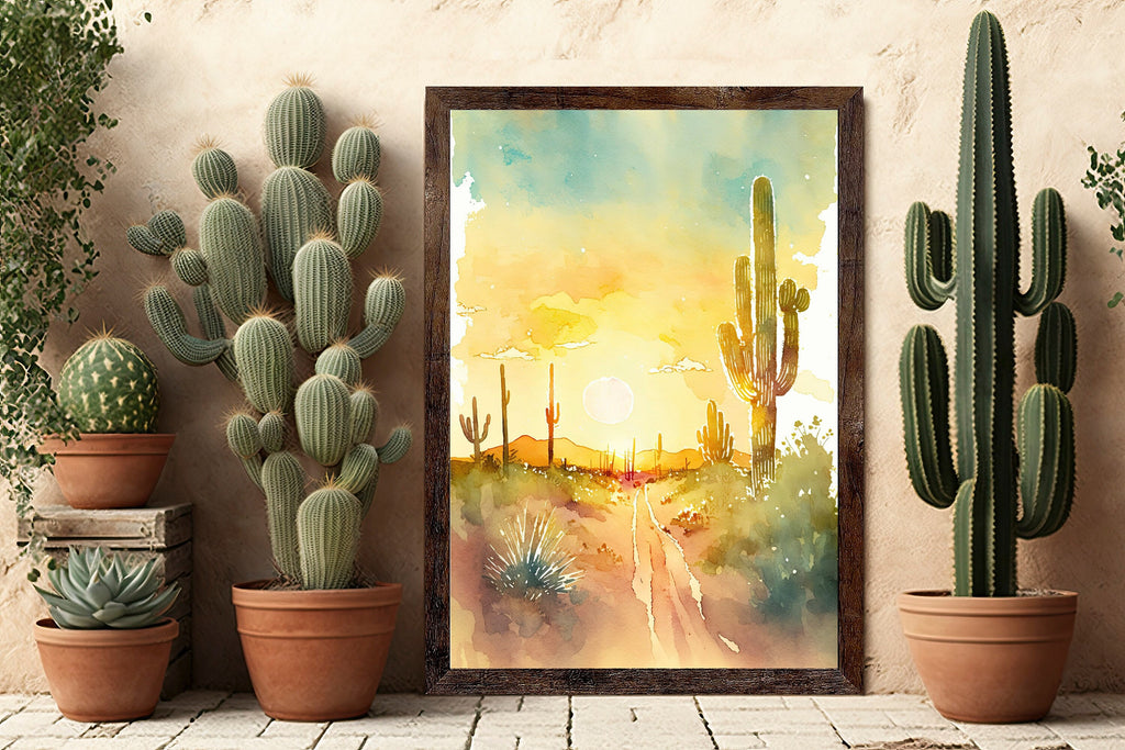 Desert Sunset Print Colorful Watercolor Wall Art Southwest Landscape Gift Saguaro Cactus Beautiful Nature Home Decor