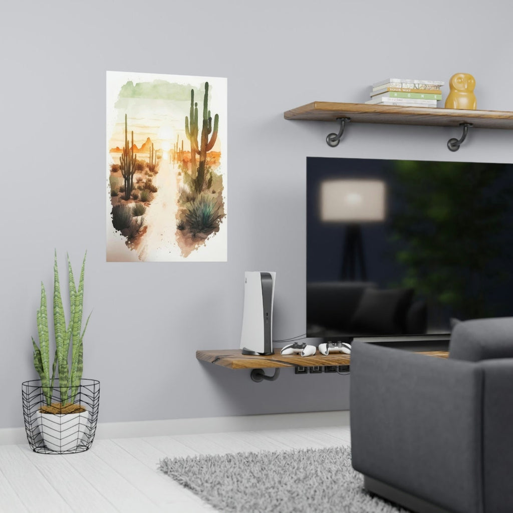 Desert Sunset Print Colorful Watercolor Wall Art Southwest Landscape Gift Saguaro Cactus Beautiful Nature Home Decor