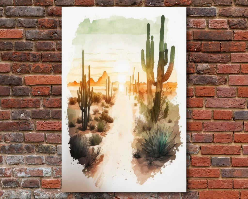 Desert Sunset Print Colorful Watercolor Wall Art Southwest Landscape Gift Saguaro Cactus Beautiful Nature Home Decor