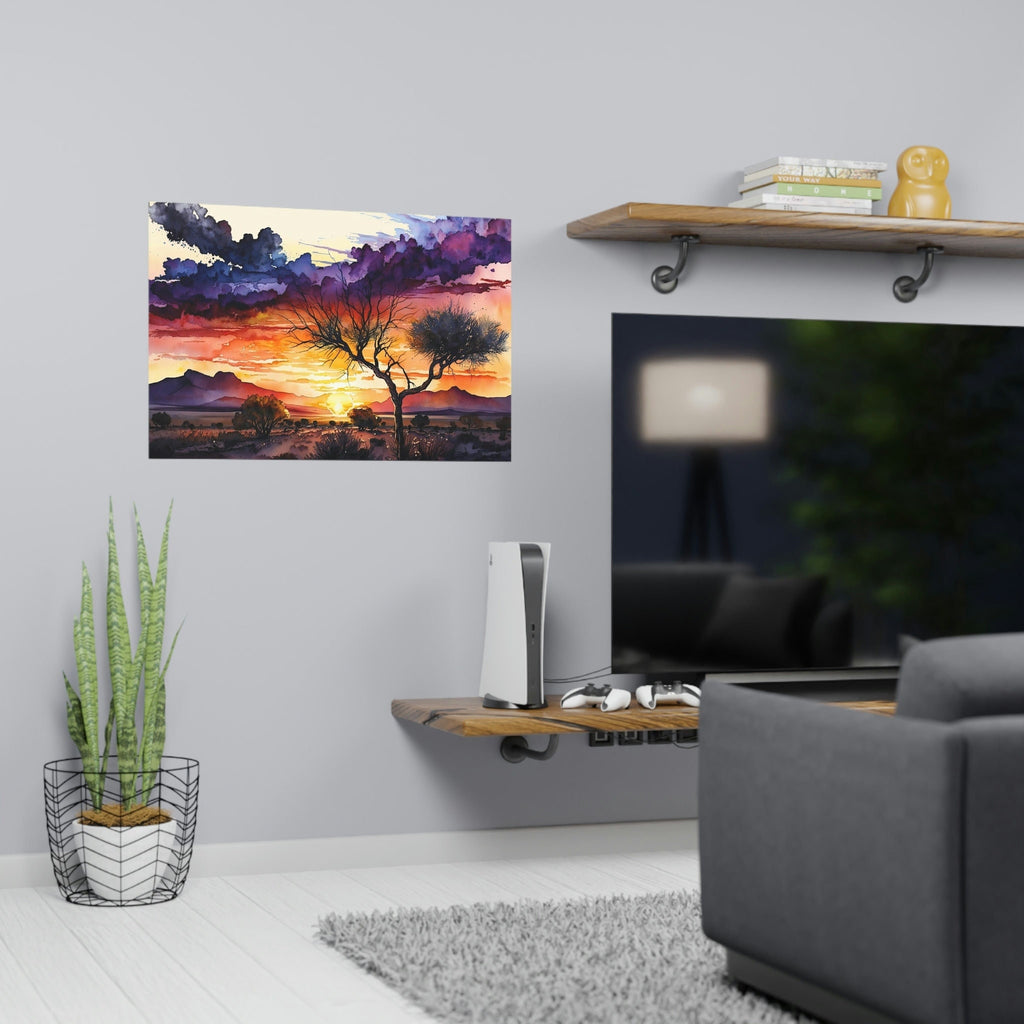 Desert Sunset Print Colorful Watercolor Wall Art Southwest Landscape Gift Saguaro Cactus Beautiful Nature Home Decor