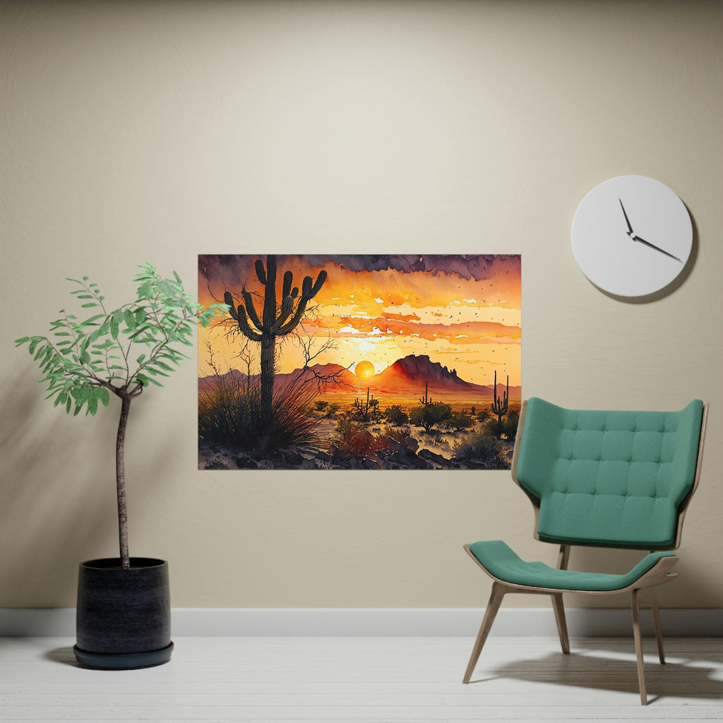 Desert Sunset Print Colorful Watercolor Wall Art Southwest Landscape Gift Saguaro Cactus Beautiful Nature Home Decor