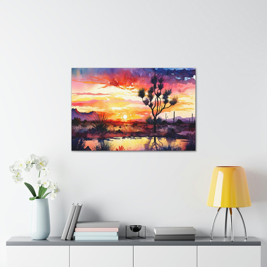 Joshua Tree Desert Sunset Print Colorful Watercolor Wall Art Southwest Landscape Gift Saguaro Cactus Beautiful Nature Home Decor