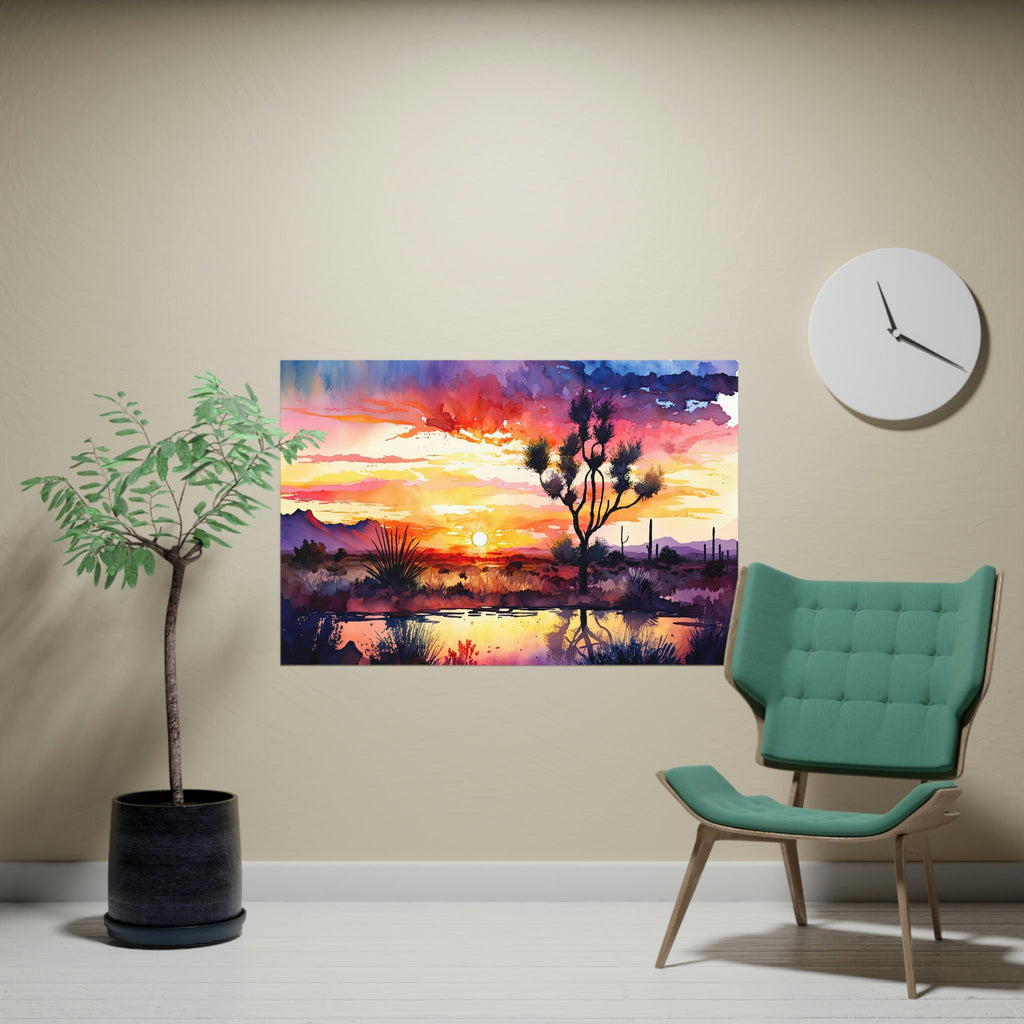 Joshua Tree Desert Sunset Print Colorful Watercolor Wall Art Southwest Landscape Gift Saguaro Cactus Beautiful Nature Home Decor