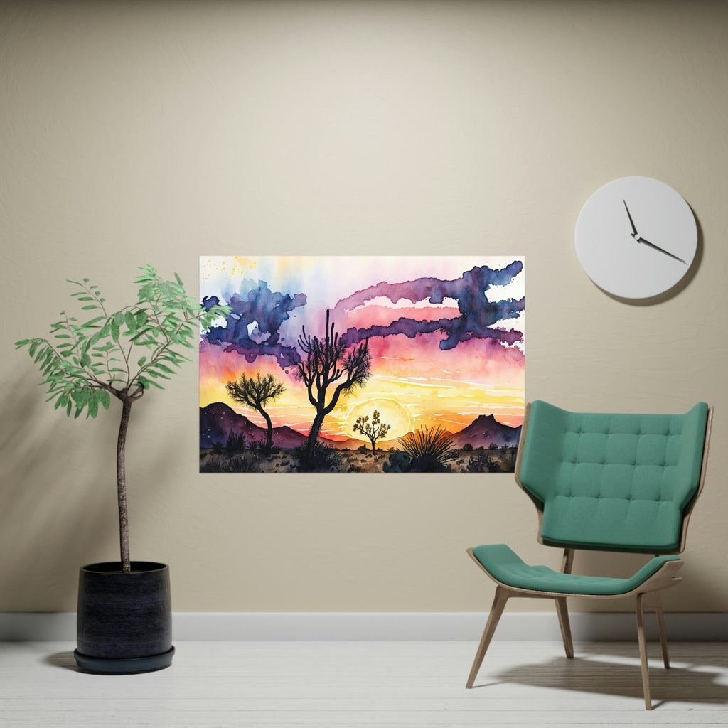 Joshua Tree Desert Sunset Print Colorful Watercolor Wall Art Southwest Landscape Gift Saguaro Cactus Beautiful Nature Home Decor