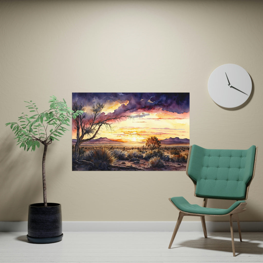 Desert Sunset Print Colorful Watercolor Wall Art Southwest Landscape Gift Saguaro Cactus Beautiful Nature Home Decor