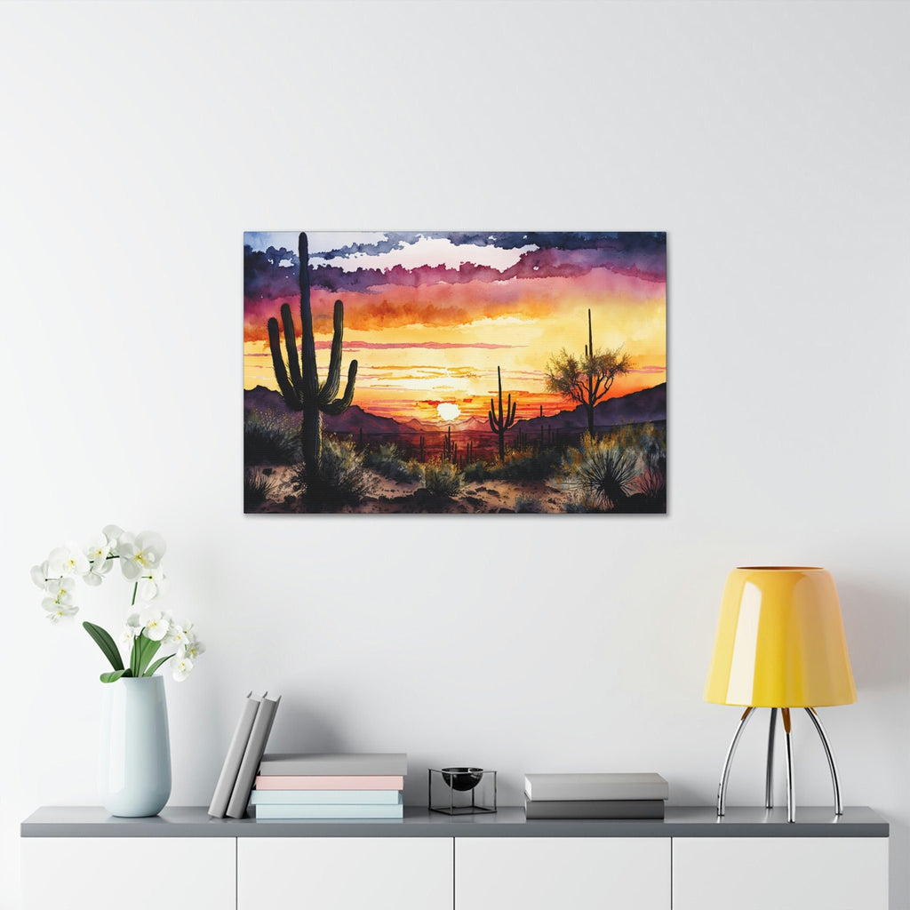 Desert Sunset Print Colorful Watercolor Wall Art Southwest Landscape Gift Saguaro Cactus Beautiful Nature Home Decor