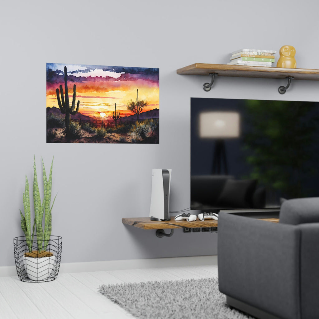 Desert Sunset Print Colorful Watercolor Wall Art Southwest Landscape Gift Saguaro Cactus Beautiful Nature Home Decor