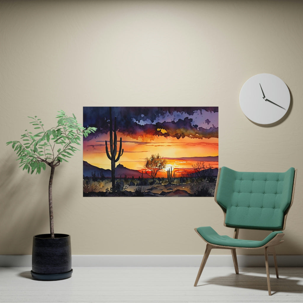 Desert Sunset Print Colorful Watercolor Wall Art Southwest Landscape Gift Saguaro Cactus Beautiful Nature Home Decor