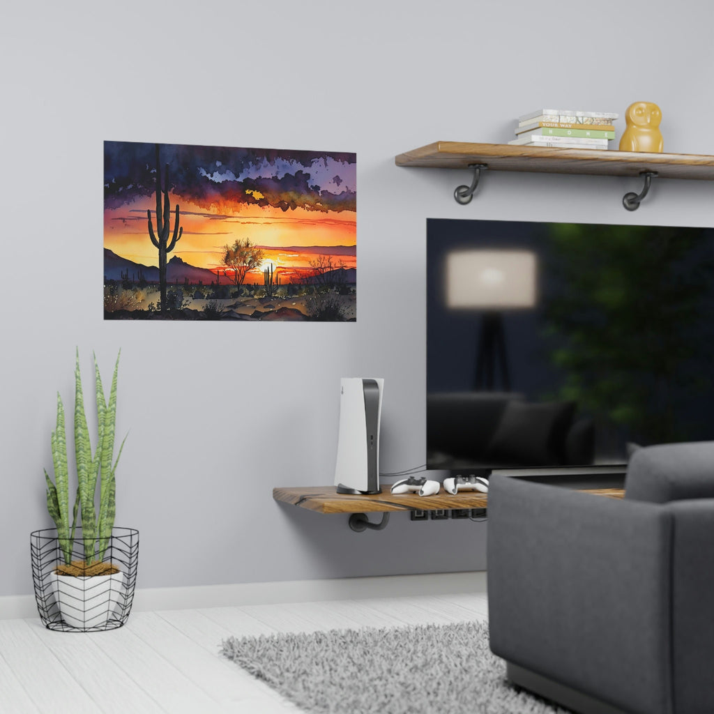 Desert Sunset Print Colorful Watercolor Wall Art Southwest Landscape Gift Saguaro Cactus Beautiful Nature Home Decor