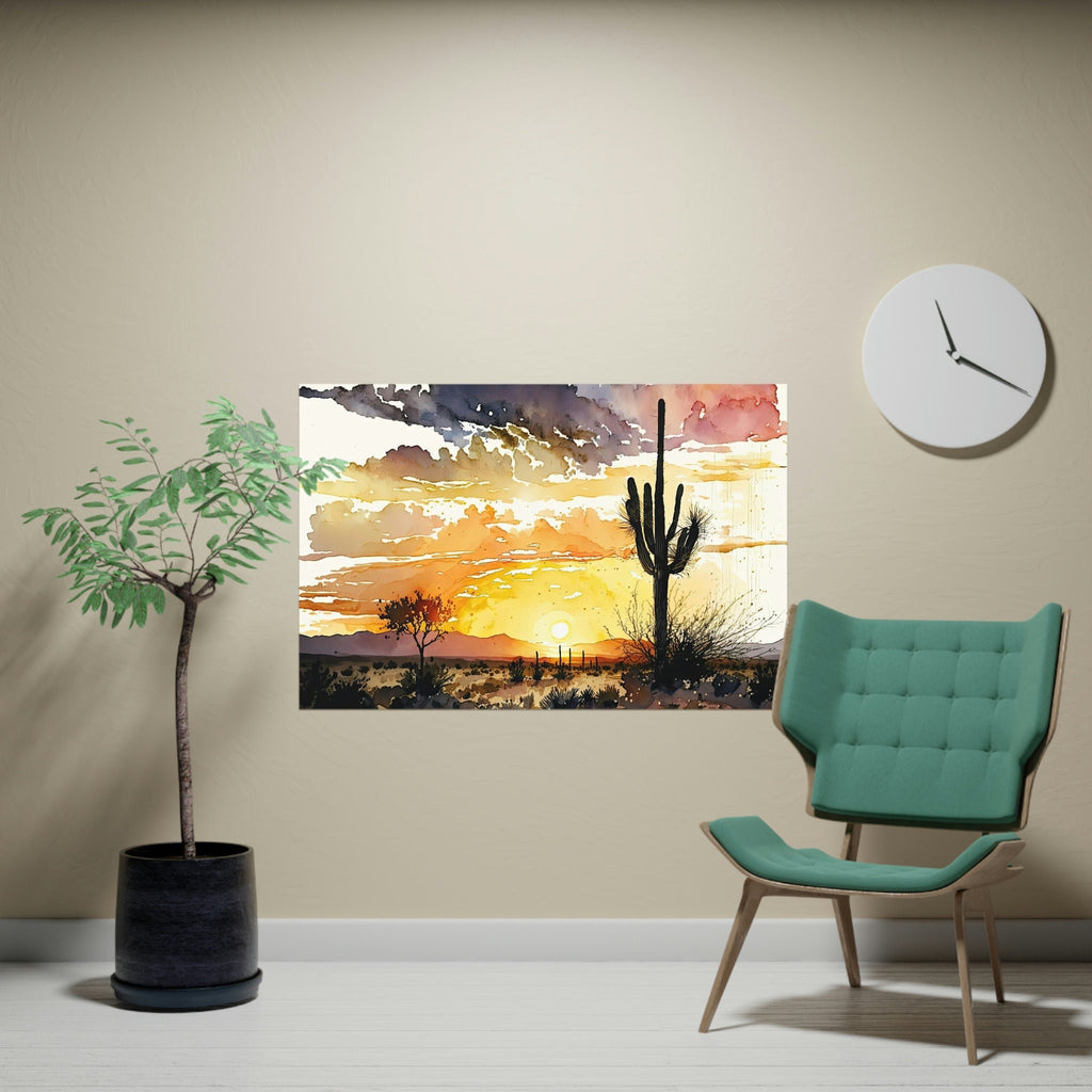 Desert Sunset Print Colorful Watercolor Wall Art Southwest Landscape Gift Saguaro Cactus Beautiful Nature Home Decor