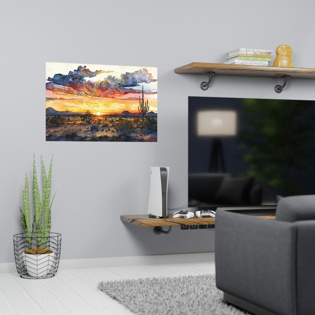 Desert Sunset Print Colorful Watercolor Wall Art Southwest Landscape Gift Saguaro Cactus Beautiful Nature Home Decor