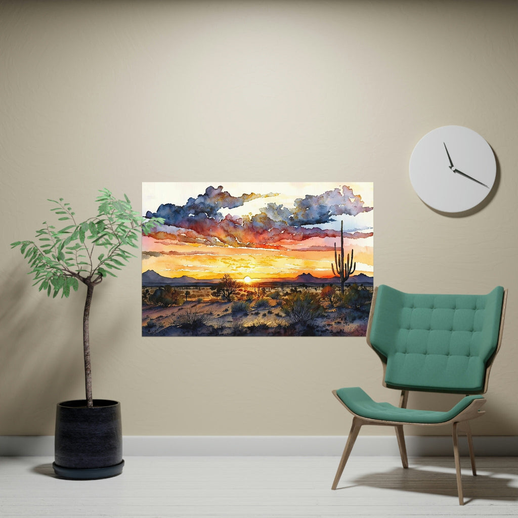 Desert Sunset Print Colorful Watercolor Wall Art Southwest Landscape Gift Saguaro Cactus Beautiful Nature Home Decor