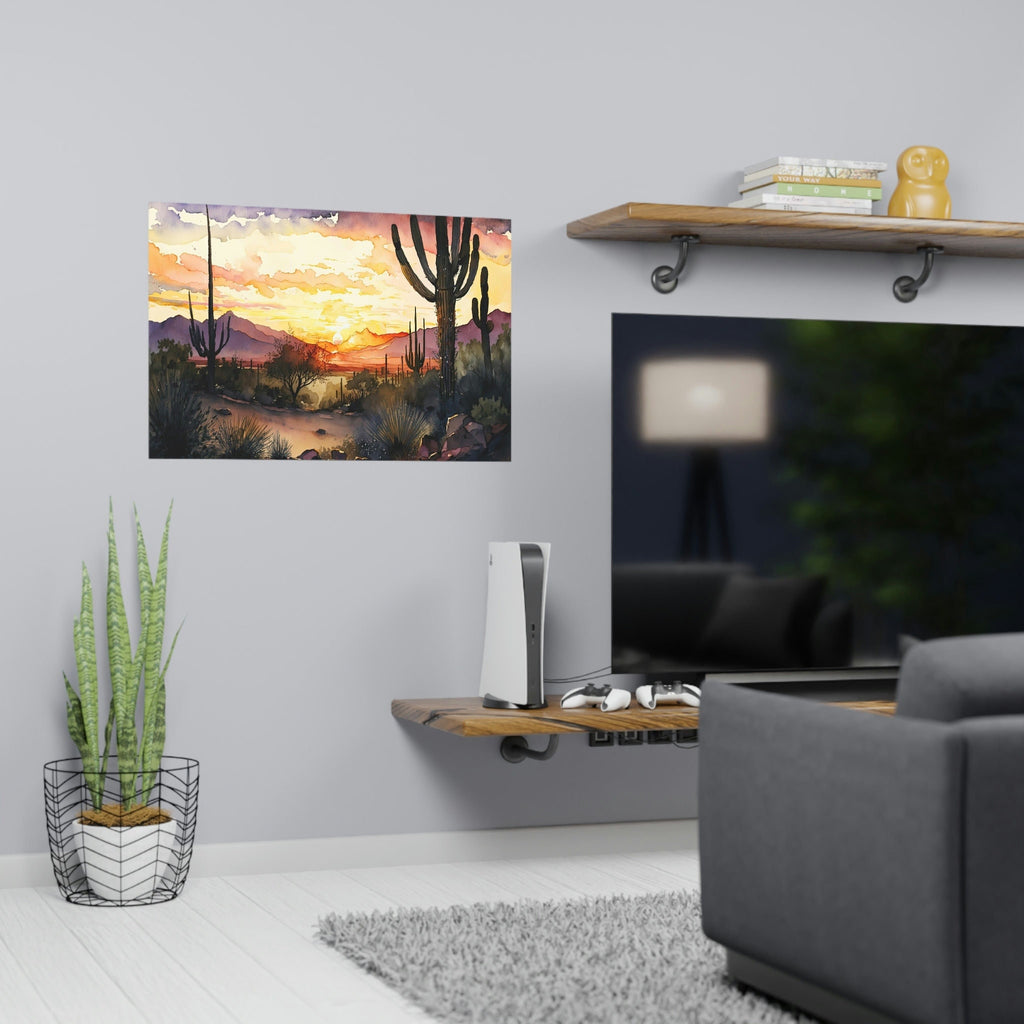 Desert Sunset Print Colorful Watercolor Wall Art Southwest Landscape Gift Saguaro Cactus Beautiful Nature Home Decor