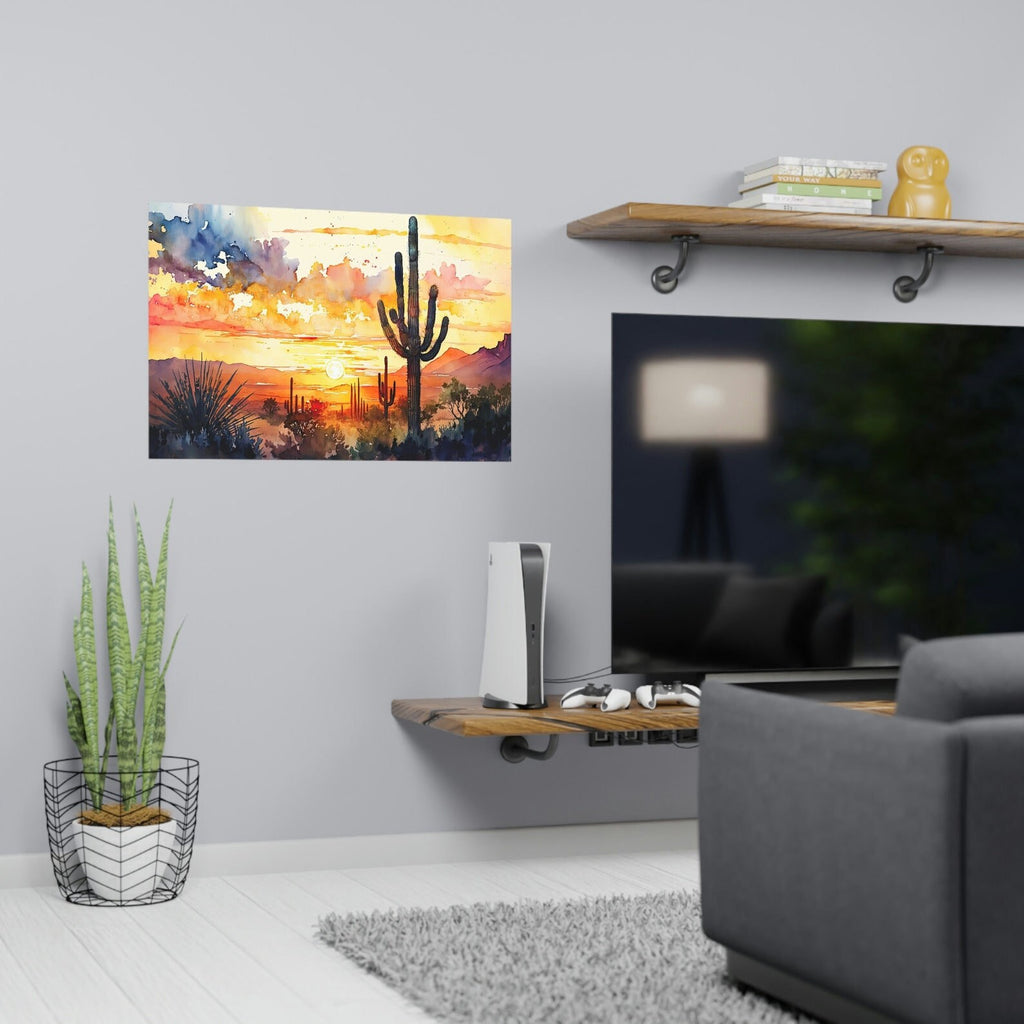 Desert Sunset Print Colorful Watercolor Wall Art Southwest Landscape Gift Saguaro Cactus Beautiful Nature Home Decor