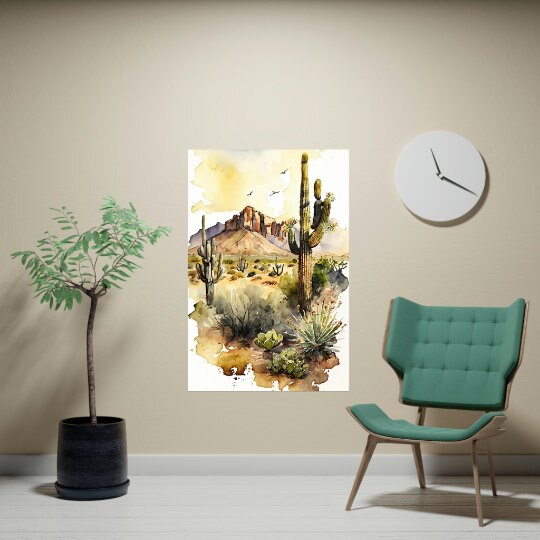 Desert Landscape Print Colorful Watercolor Wall Art Southwest Gift Saguaro Cactus Beautiful Nature Home Decor