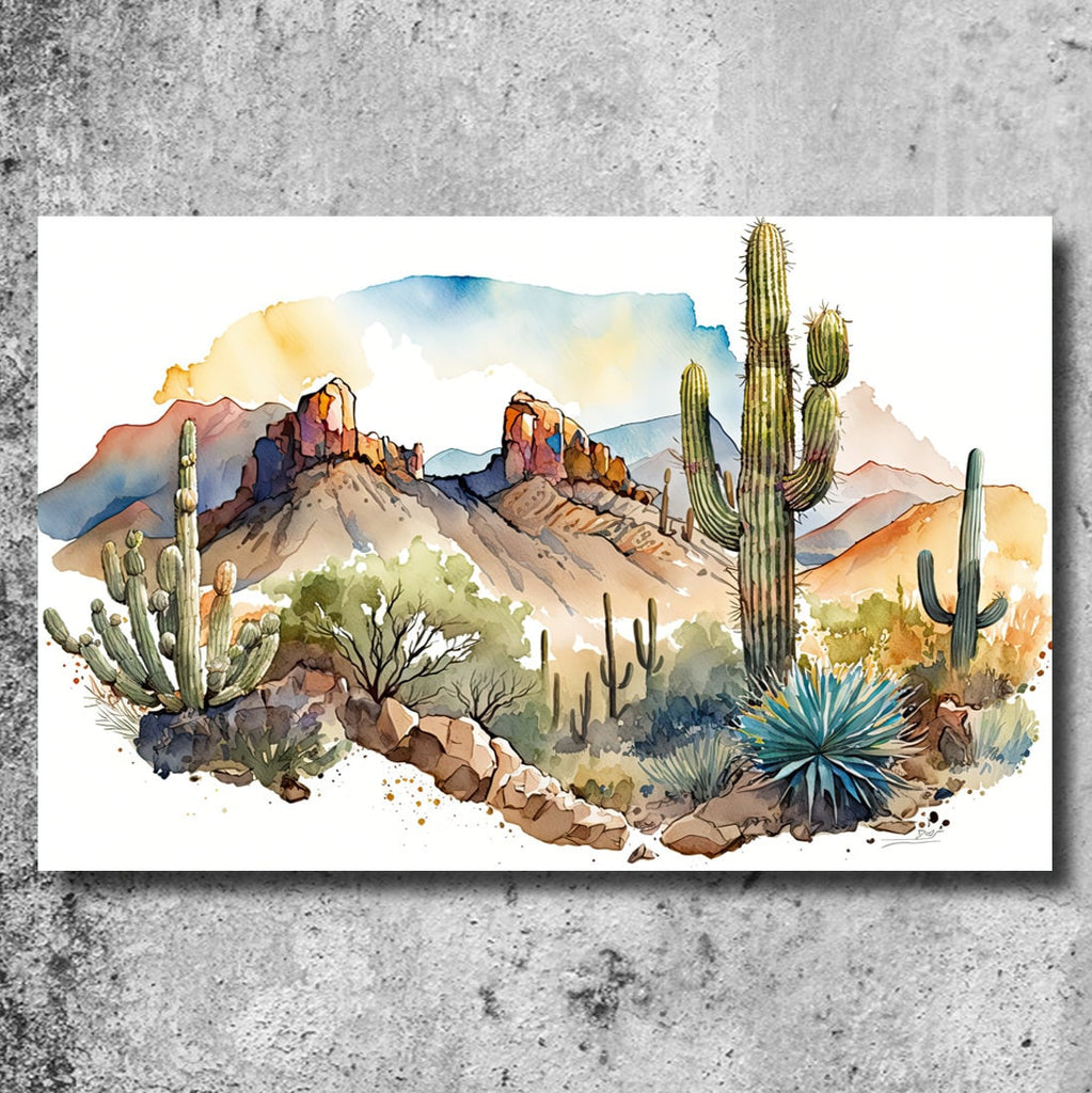 Desert Landscape Print Colorful Watercolor Wall Art Southwest Gift Saguaro Cactus Beautiful Nature Home Decor