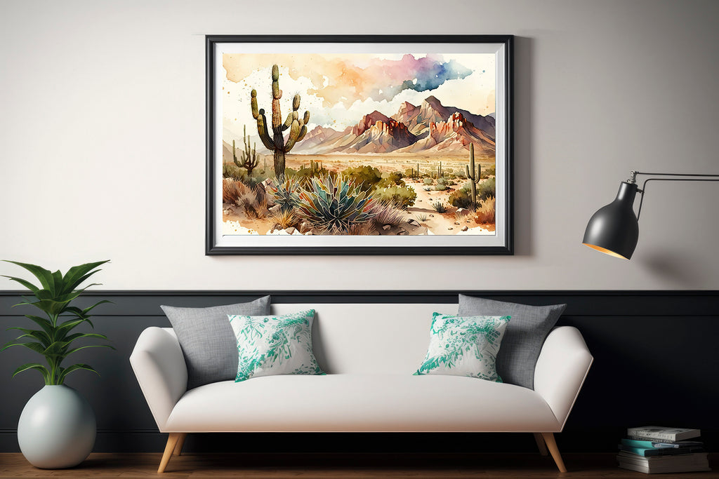 Desert Landscape Print Colorful Watercolor Wall Art Southwest Gift Saguaro Cactus Beautiful Nature Home Decor