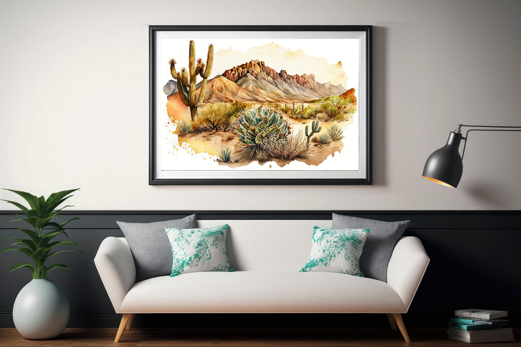 Desert Landscape Print Colorful Watercolor Wall Art Southwest Gift Saguaro Cactus Beautiful Nature Home Decor