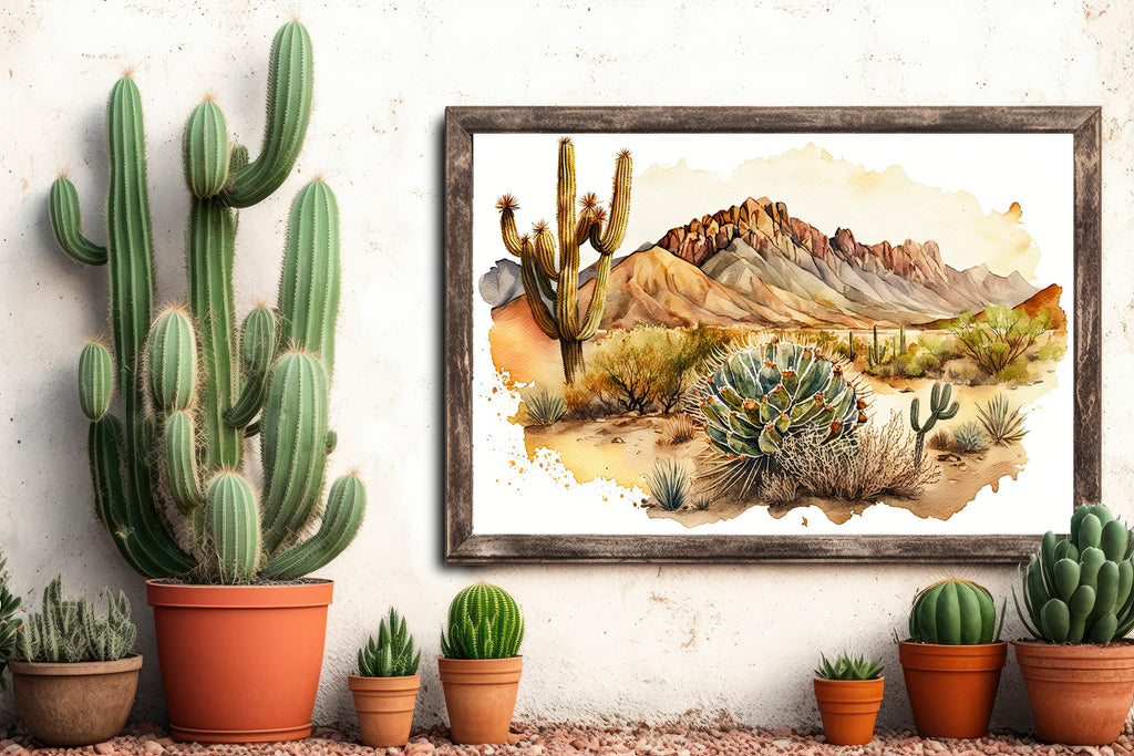 Desert Landscape Print Colorful Watercolor Wall Art Southwest Gift Saguaro Cactus Beautiful Nature Home Decor