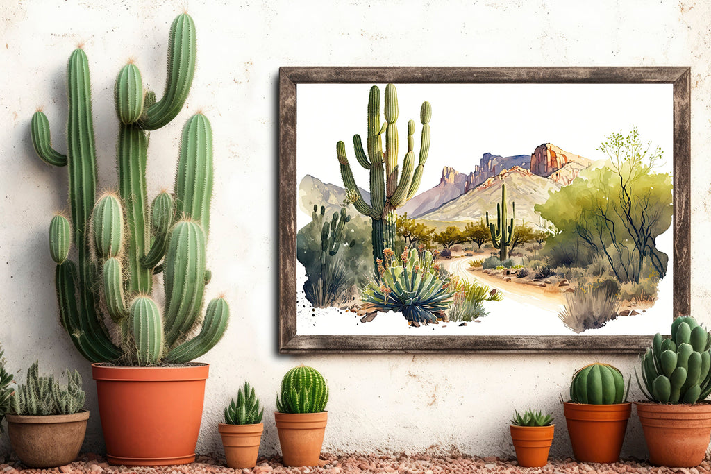 Desert Landscape Print Colorful Watercolor Wall Art Southwest Gift Saguaro Cactus Beautiful Nature Home Decor