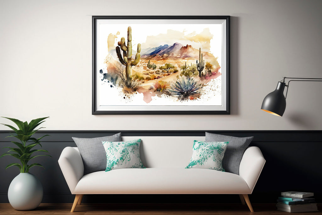 Desert Landscape Print Colorful Watercolor Wall Art Southwest Gift Saguaro Cactus Beautiful Nature Home Decor