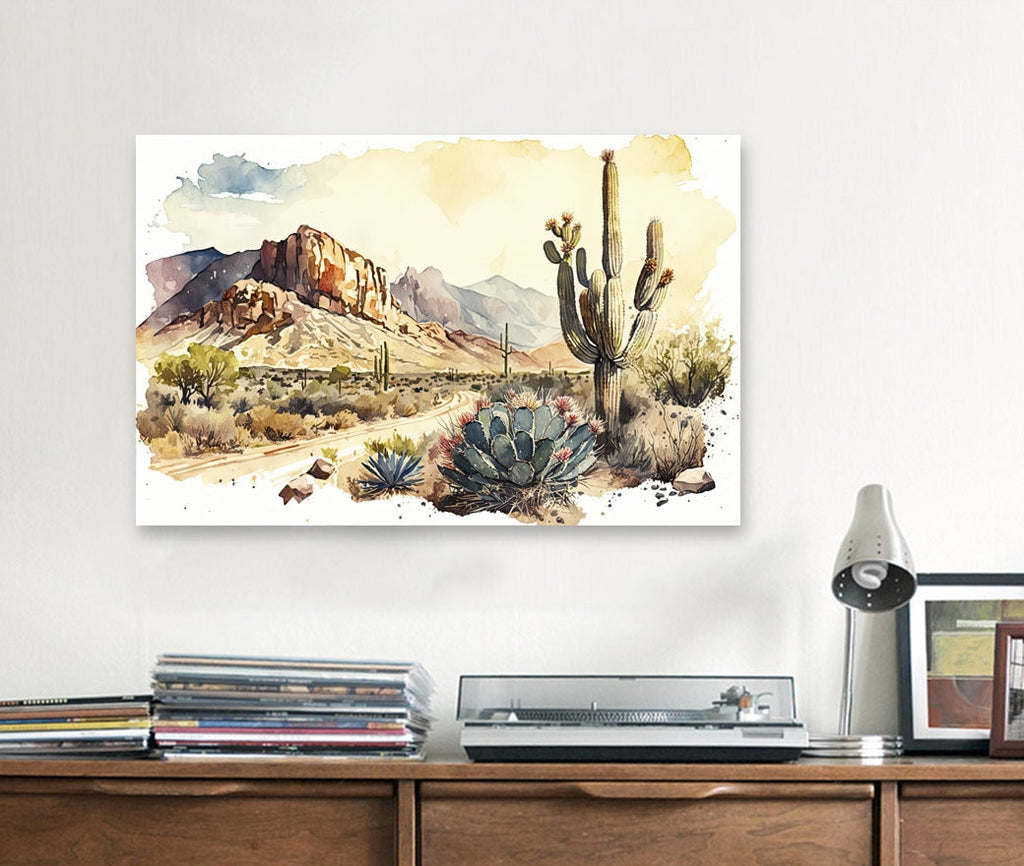 Desert Landscape Print Colorful Watercolor Wall Art Southwest Gift Saguaro Cactus Beautiful Nature Home Decor